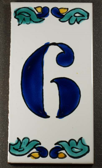 Numéro Artisanal 6 en Faience 7,5 x 15 cm