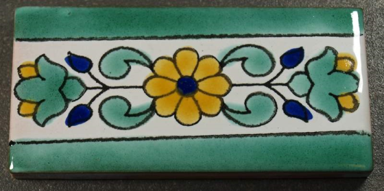 Petit Listel Faience Tunis Fleurs Vert 5 x 10 cm